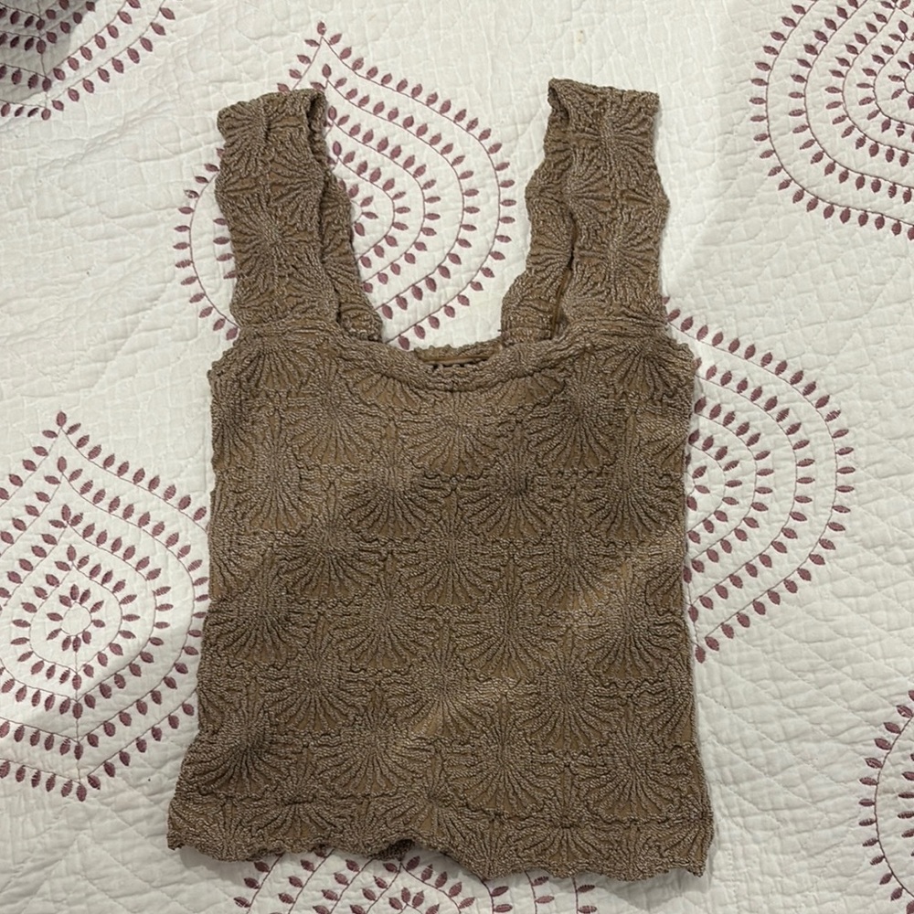 Free People Smocked Tan Tank Top